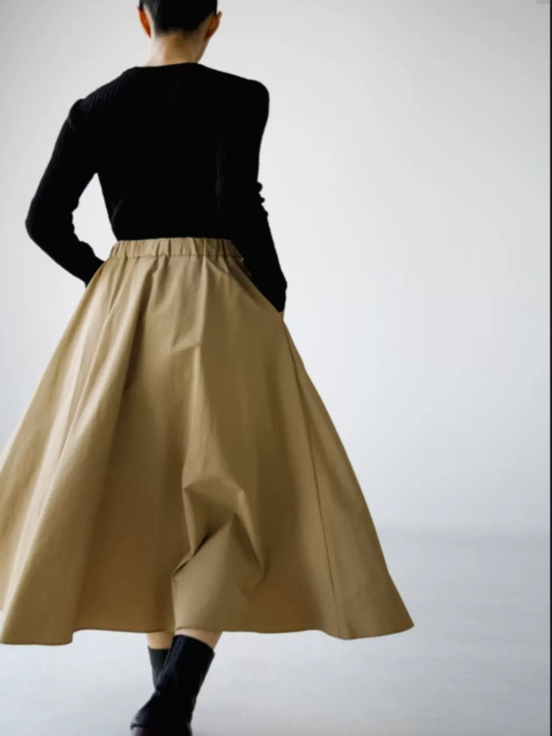 Damen Weit schwingender Midirock mit Gummibund und Eingrifftaschen Shop Nory