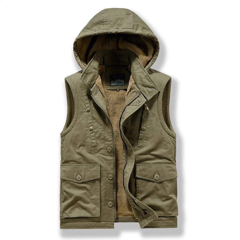Herren Utility-Weste mit Kapuze, Teddyfutter und Multifunktionstaschen Shop Nory