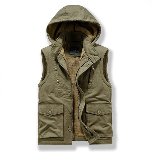 Herren Utility-Weste mit Kapuze, Teddyfutter und Multifunktionstaschen Shop Nory