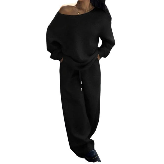 Damen Oversize Off-Shoulder Lounge-Set mit weitem Sweater und Palazzo-Jogger Shop Nory