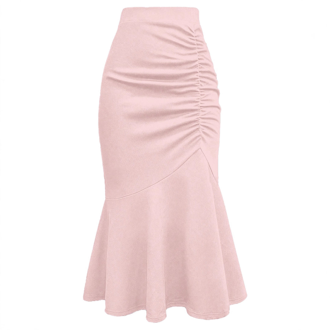 Damen Taillierter Midirock mit seitlicher Raffung und ausgestelltem Volant-Saum Shop Nory