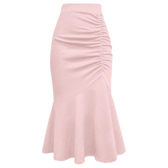 Damen Taillierter Midirock mit seitlicher Raffung und ausgestelltem Volant-Saum Shop Nory