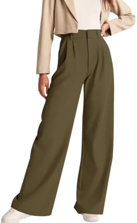 Damen Hochtaillierte Bundfalten-Hose im Palazzo-Stil mit weitem Bein Shop Nory