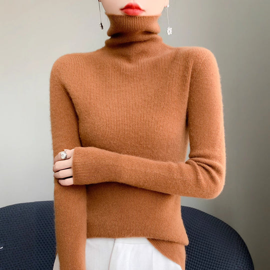 Damen Schmaler Rollkragenpullover aus Kaschmir‑Mix mit extralangem Ärmelabschluss Shop Nory