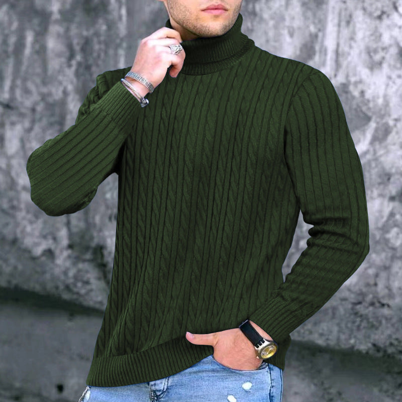 Herren eleganter Rollkragenpullover mit exquisiter Zopfmusterstruktur