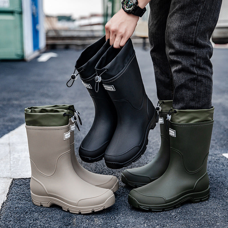 Herren wasserdichte Arbeits- und Regen-Gummistiefel mit verstellbarem Kordelabschluss und rutschfester Profilsohle Shop Nory