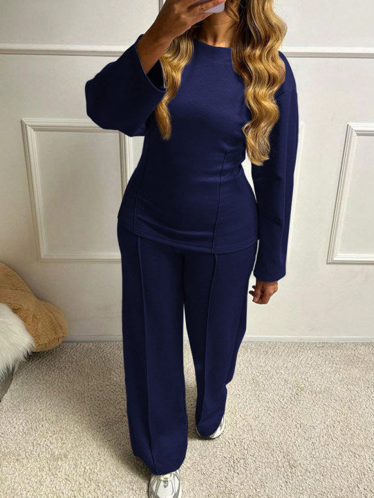Damen nan weiches Lounge-Set mit tailliertem Sweatshirt, formgebenden Nahtdetails und weitem Palazzohosen-Bein Shop Nory