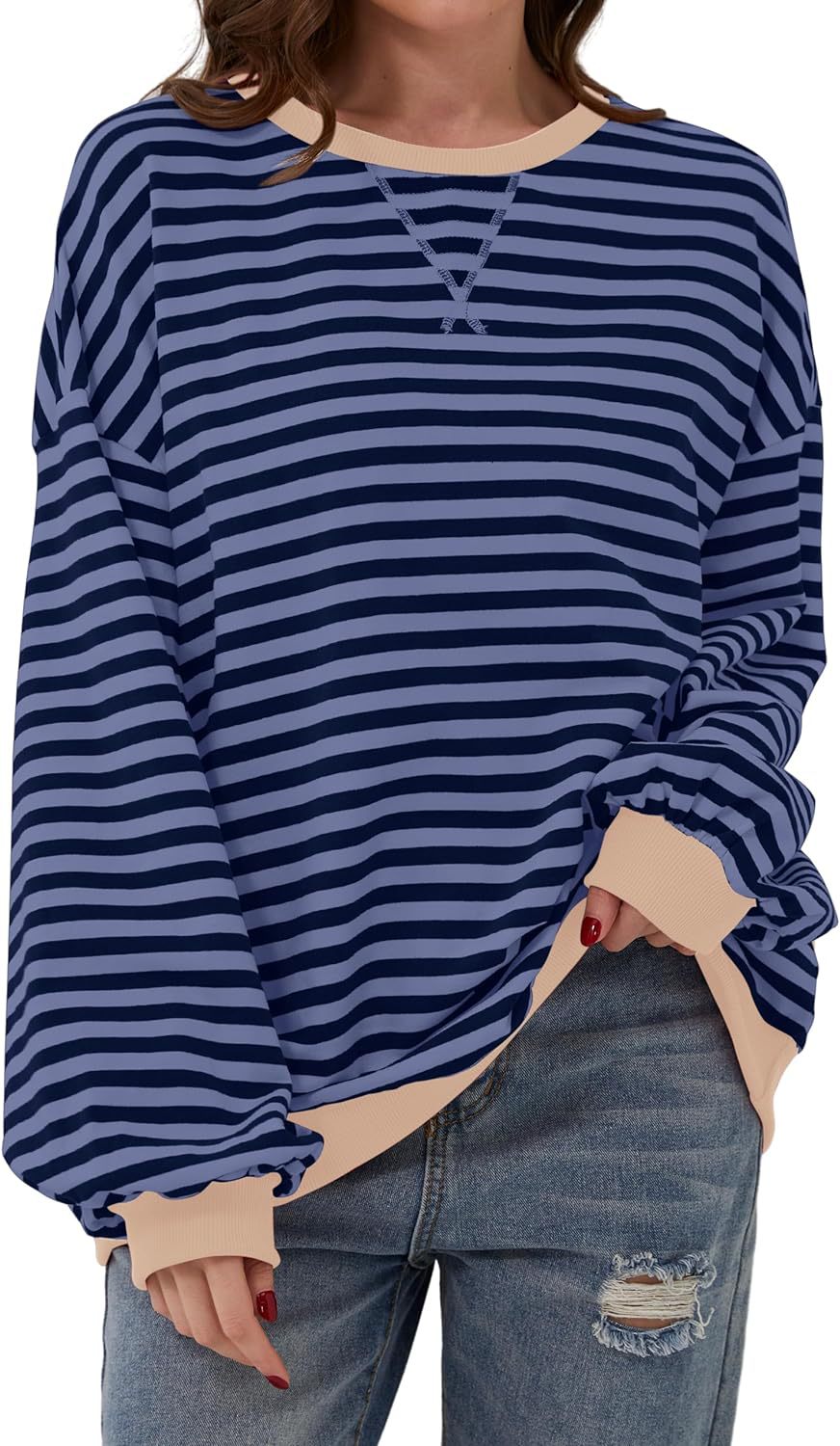 Damen Lässiger Sweatshirt mit bunten Streifen und weitem Schnitt
