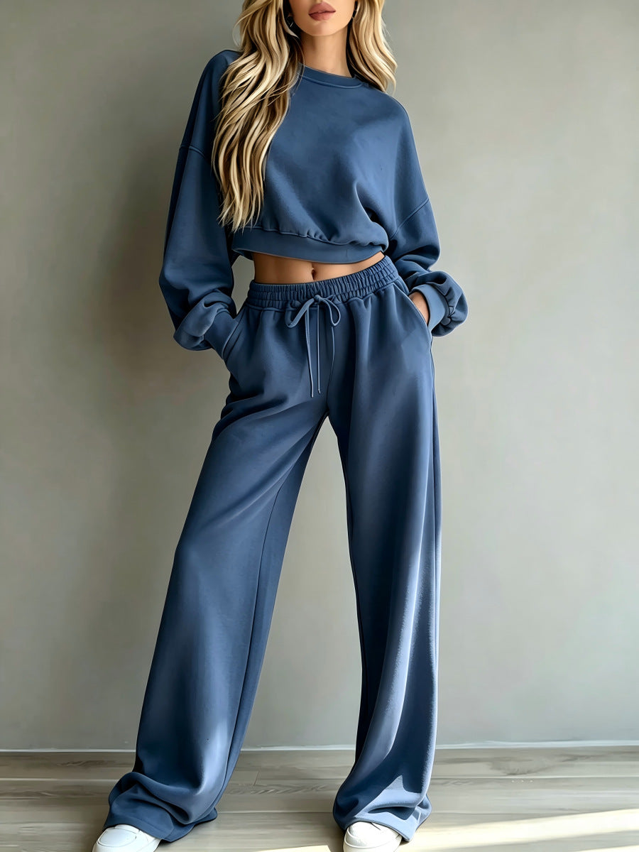 Damen Weiches Lounge-Set mit kurzem Sweatshirt und weiter Jogginghose Shop Nory