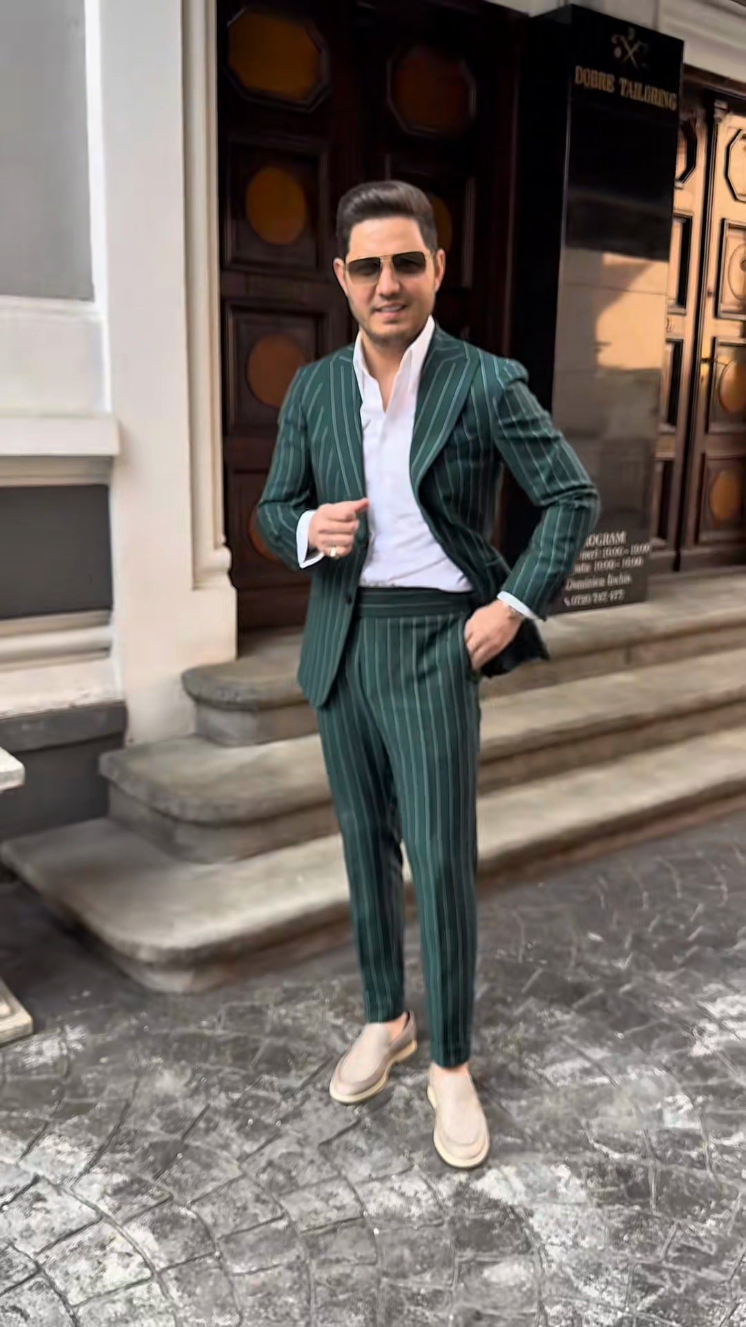 Herren elegante Anzug mit doppelter Knopfreihe und modischen Streifen Shopnory