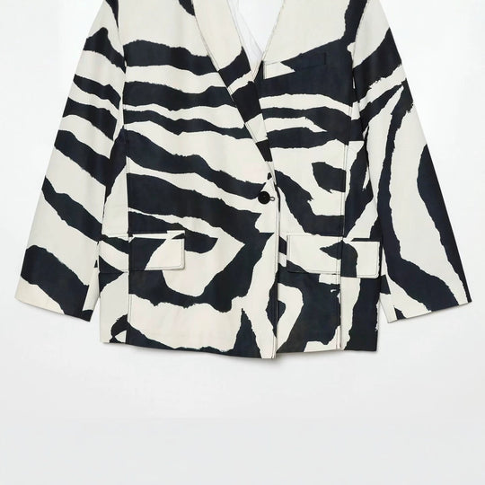 Damen Oversize-Blazer mit Zebra-Print, Ein-Knopf-Verschluss und aufgesetzten Pattentaschen Shop Nory