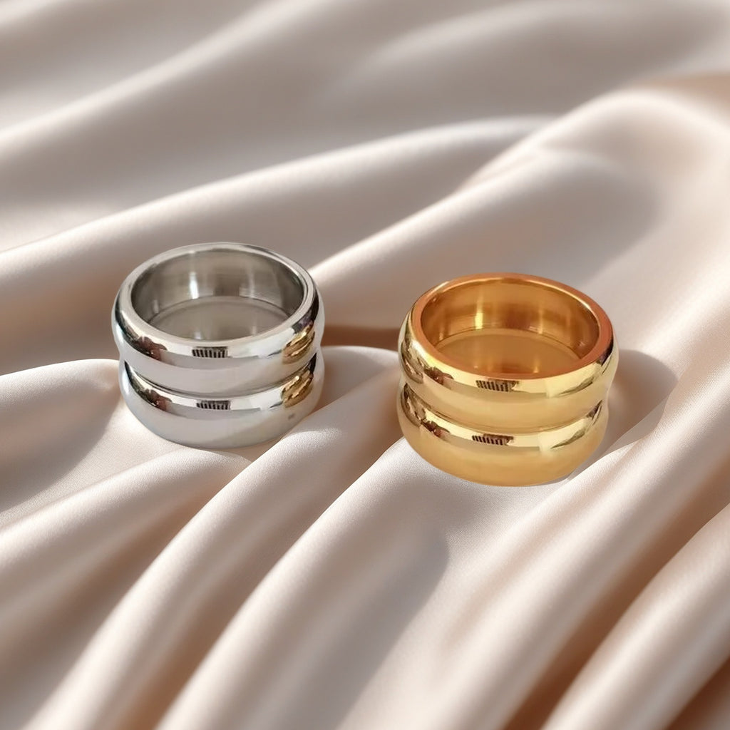 Damen Ring mit elegantem, glänzendem Doppelbanddesign Shop Nory