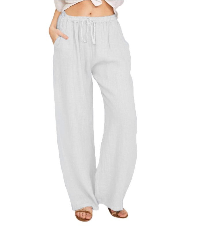 Damen luftige Palazzo-Hose mit Tunnelzugbund, elastischem Taillenabschluss und seitlichen Eingrifftaschen Shop Nory