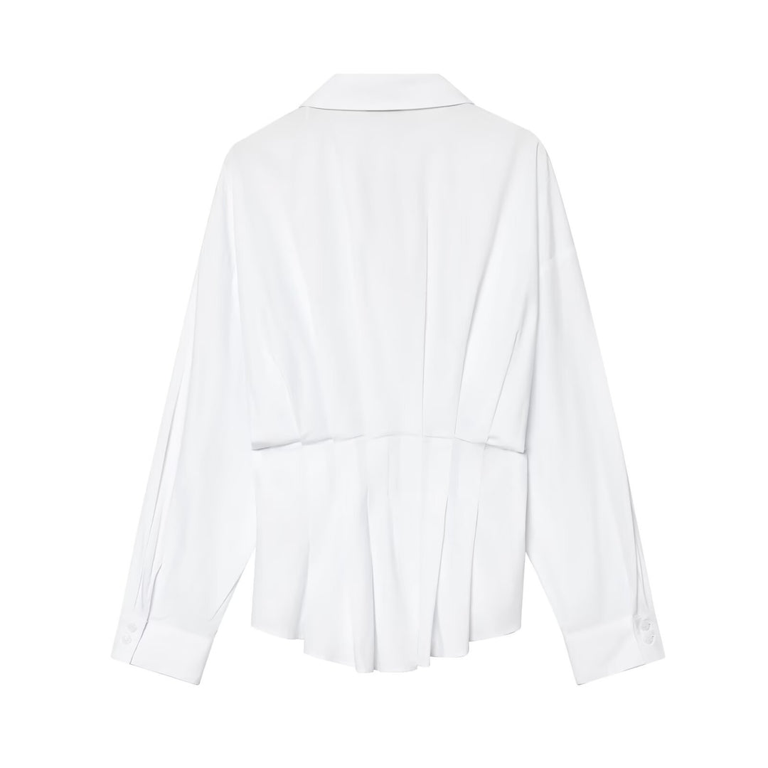 Damen Weite Hemdbluse mit Taillenfalten und überschnittenen Schultern Shop Nory