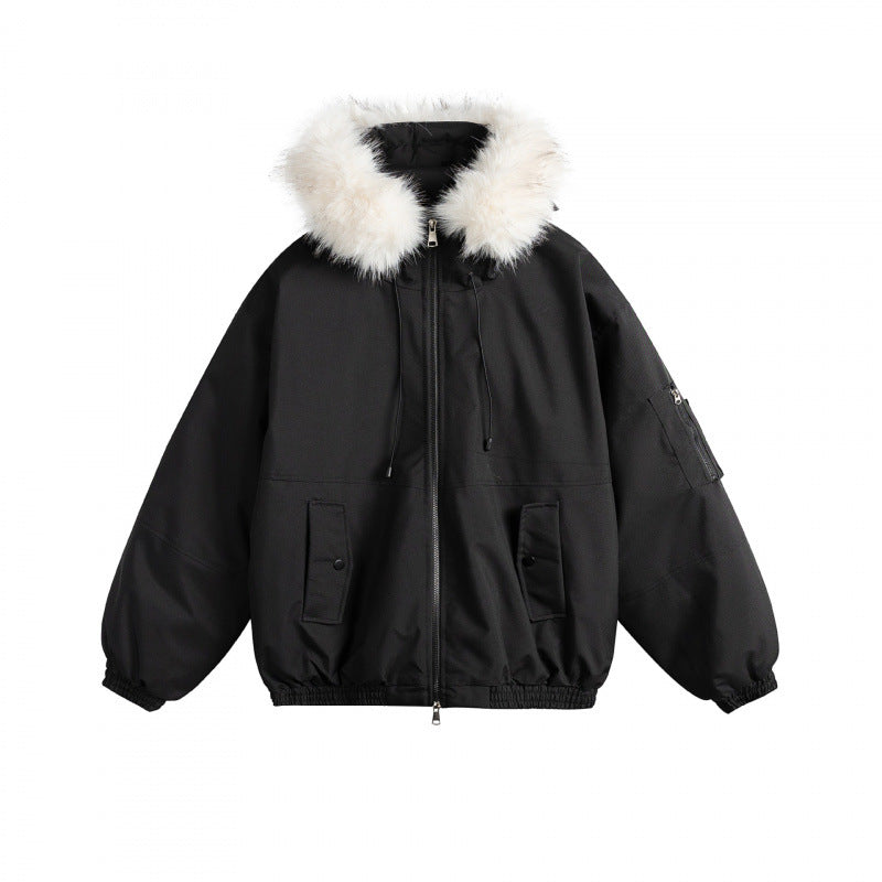 Damen Wattierte Bomberjacke mit Kunstfellkapuze, Boxy‑Schnitt und Utility‑Taschen Shop Nory