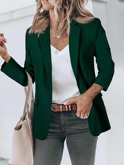 Damen Leichter Stretch-Blazer mit Schalkragen, Ein-Knopf-Verschluss und dreiviertelärmeln Shop Nory