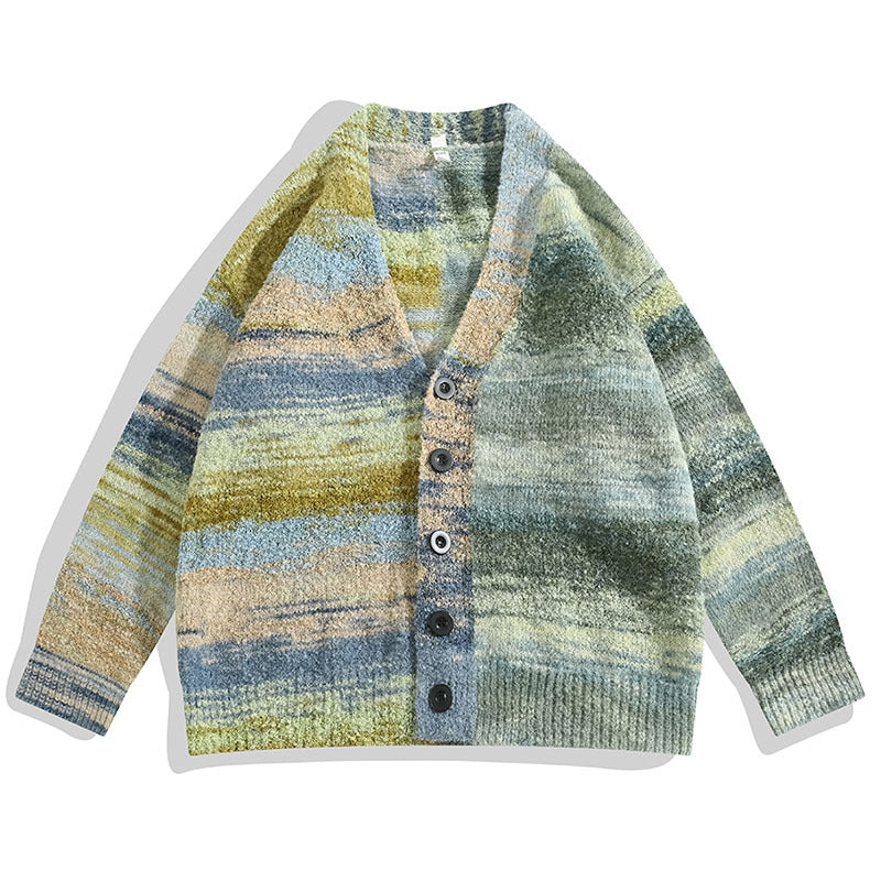 Damen Modische Strickjacke mit V-Ausschnitt und buntem Muster Shop Nory