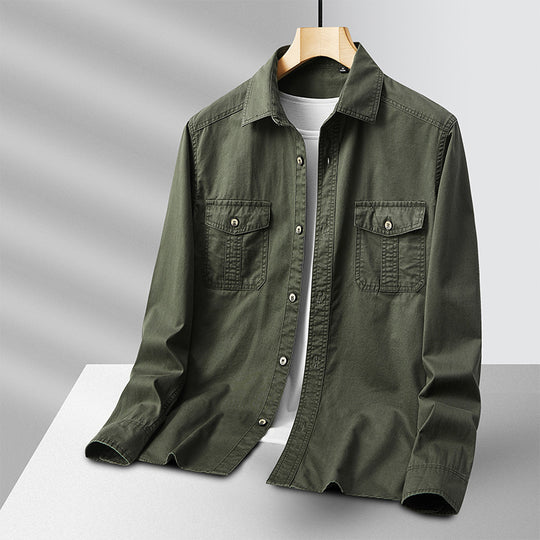 Herren leichte Baumwoll-Utility-Hemdjacke mit Pattentaschen und durchgehender Knopfleiste Shop Nory