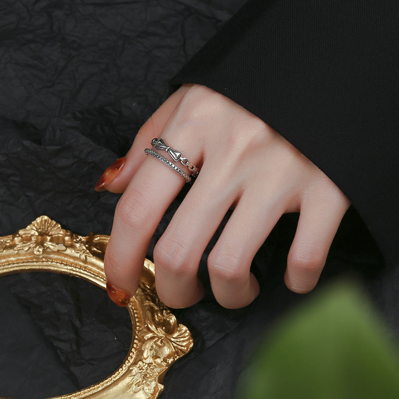 Damen Offener Ring mit eleganten Schleifen- und Kettendesign Shop Nory