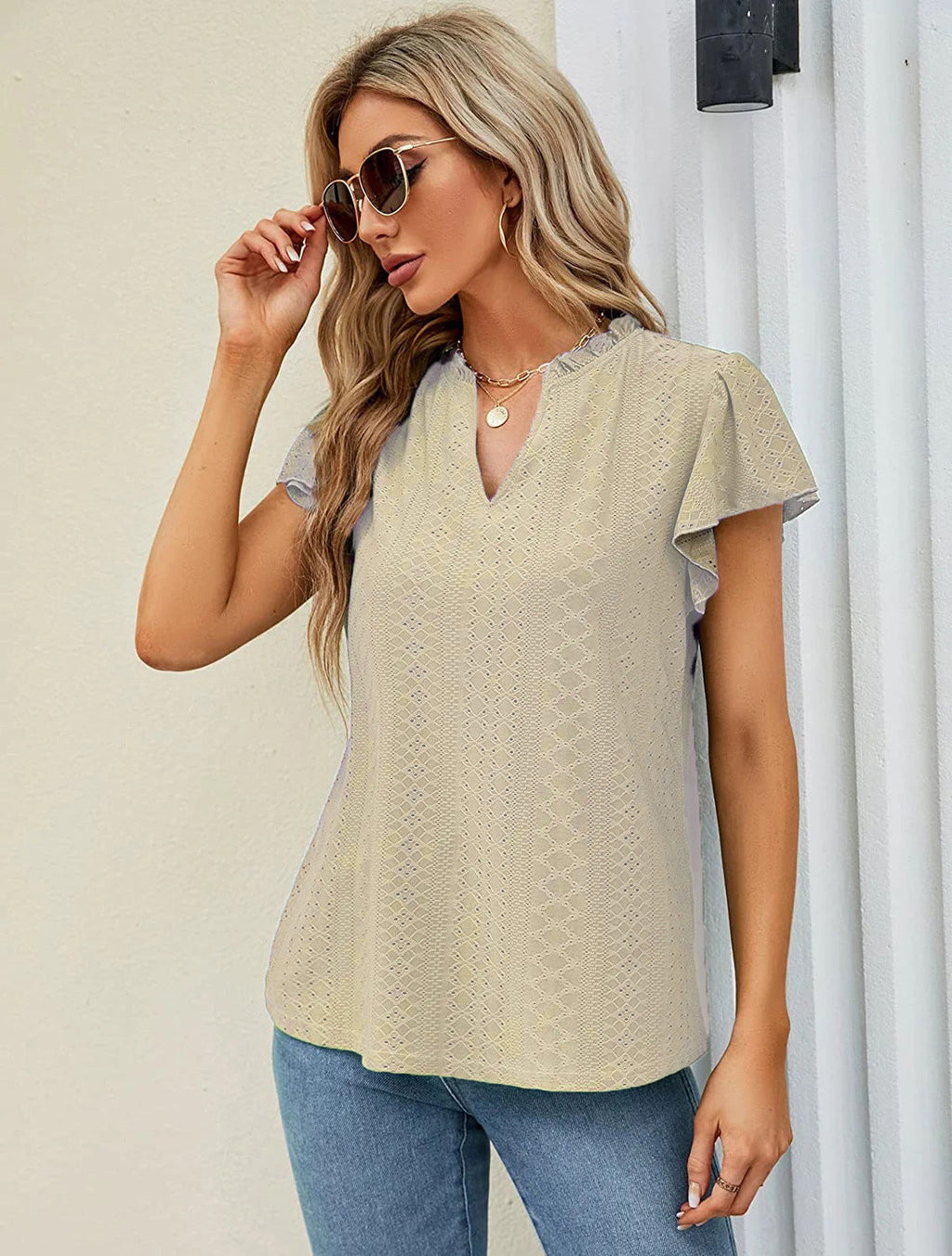 Damen luftige Bluse mit Spitzendetail