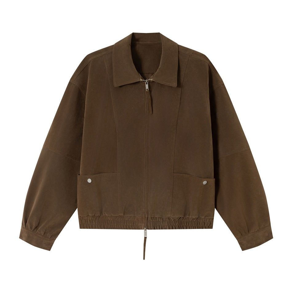 Herren Boxy-Veloursblouson mit Hemdkragen und elastischem Saum Shop Nory