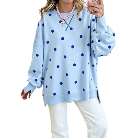 Damen Oversize-Sweatshirt mit Puffärmeln, Polka-Dots und Seitenschlitzen Shop Nory