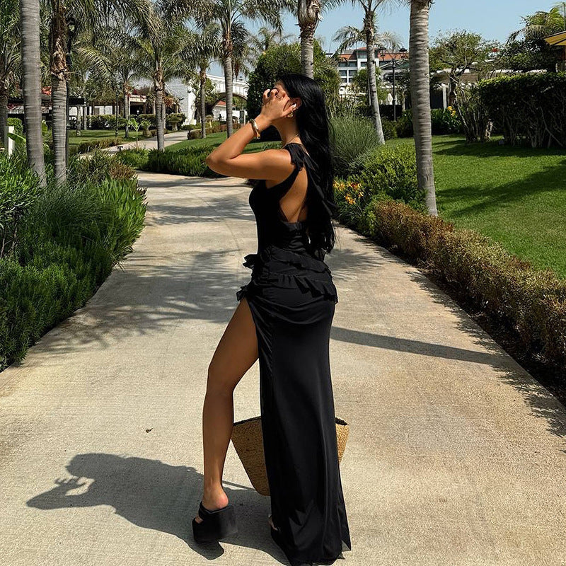 Damen Maxikleid mit seitlichem Schlitz und asymmetrischem Schnitt