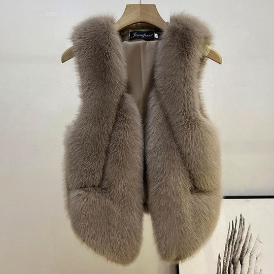 Damen Ärmellose Hochflor-Faux-Fur-Weste mit taillierter Passform und Eingrifftaschen Shop Nory
