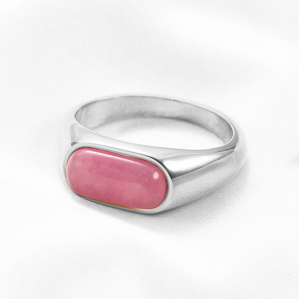 Damen Ring mit hochwertigem, rechteckigem pinkem Edelstein und modernem Design Shop Nory