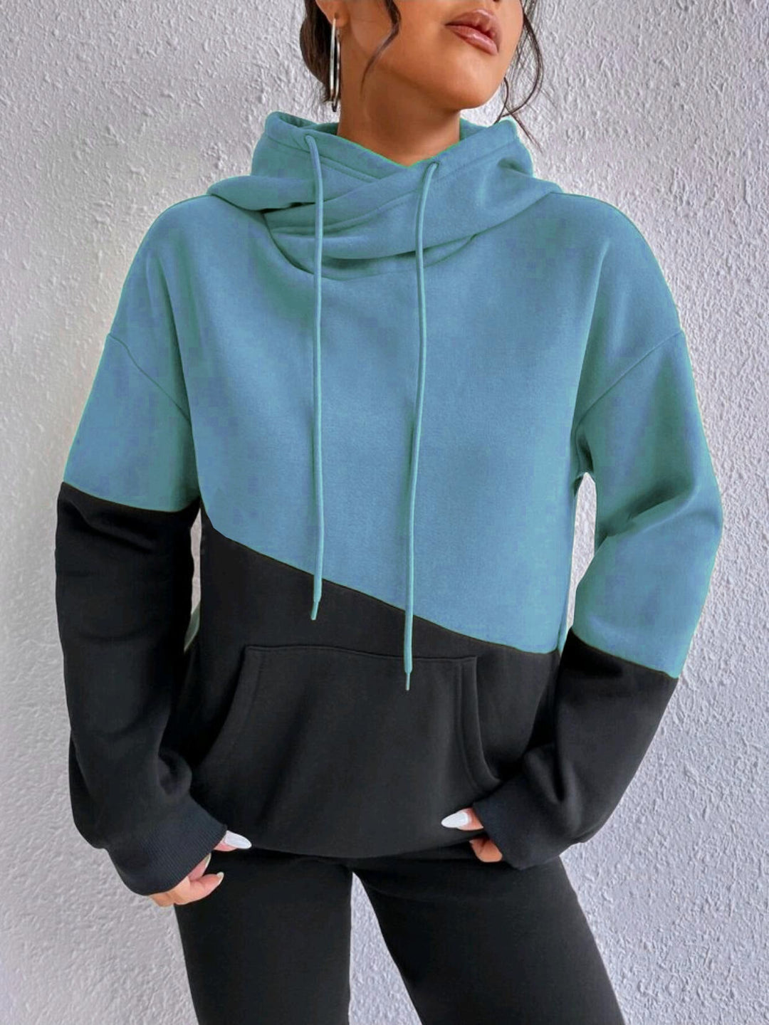 Damen lässiger Kapuzenpullover mit Farbblock-Design