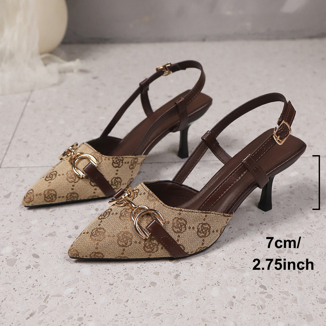 Damen Slingback-Pumps mit spitzer Zehenpartie, dekorativem Metall-Bit und mittelhohem Stilettoabsatz Shop Nory