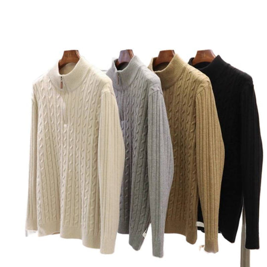 Herren Feinstrick-Pullover mit Zopfmuster und Halbzip-Stehkragen Shop Nory