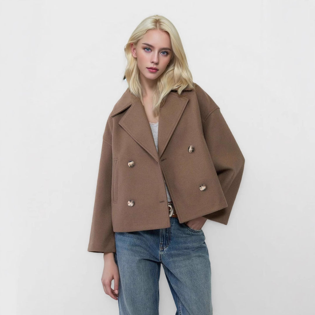 Damen Kurzer Doppelreihiger Wollmix-Mantel mit Oversize-Revers Shop Nory