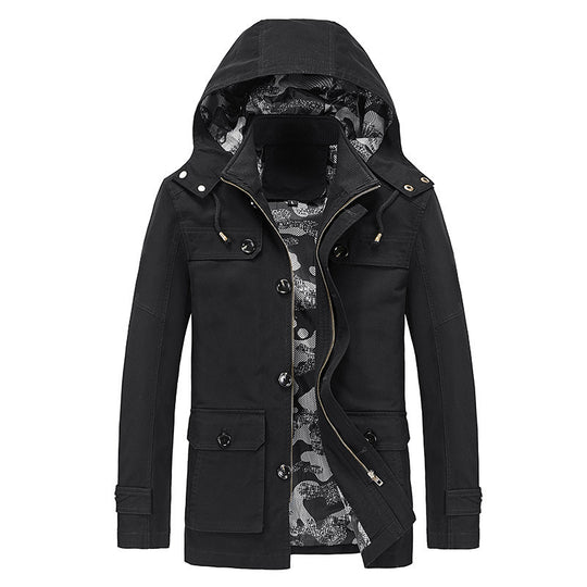 Herren Canvas-Fieldjacke mit Kapuze, multifunktionalen Taschen und Camouflage-Futter Shop Nory