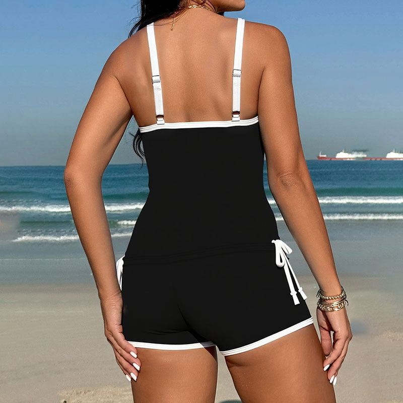 Damen Sportliches Tankini-Set mit hochgezogenem Schnitt und verstellbaren Bändern Shopnory