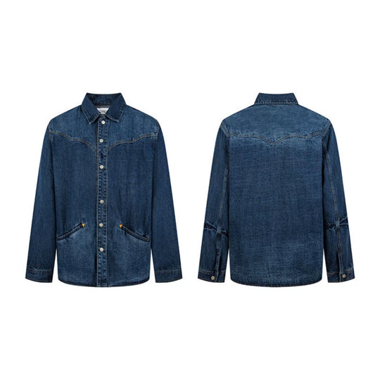 Unisex Jeans-Overshirt mit Druckknöpfen, Westernpasse und schlichten Eingrifftaschen Shop Nory