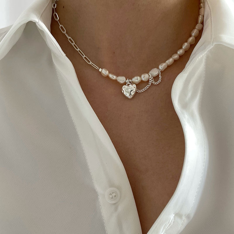 Damen Halskette mit kombiniertem Anhänger aus Perlen und Silber Shop Nory