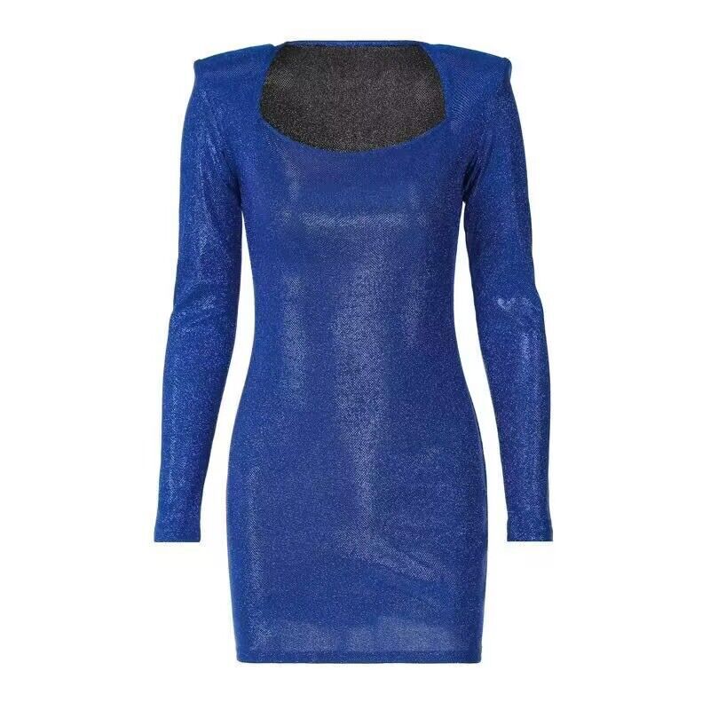 Damen Schimmerndes figurbetontes Minikleid mit quadratischem Ausschnitt und betonten Schultern Shop Nory