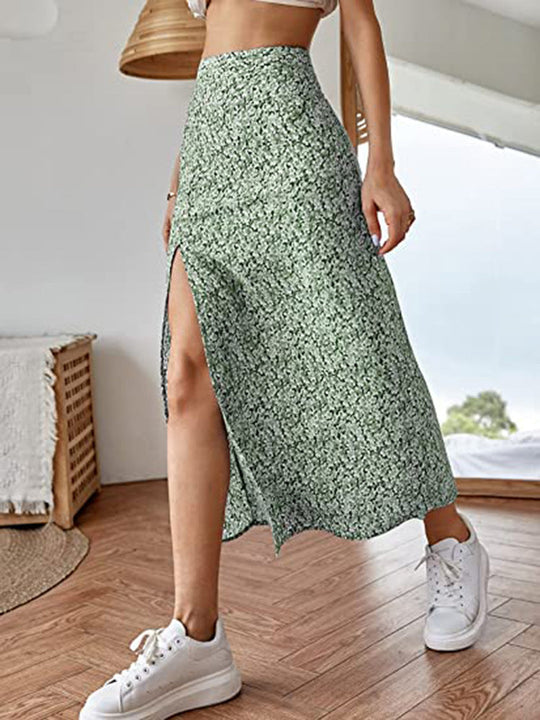 Damen Maxirock mit floralem Print und seitlichem Schlitz