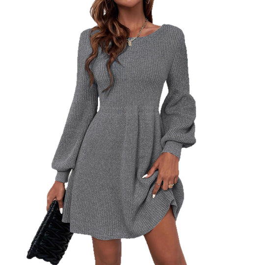 Damen Strickkleid mit Ballonärmeln und ausgestelltem A-Linien-Rock Shop Nory