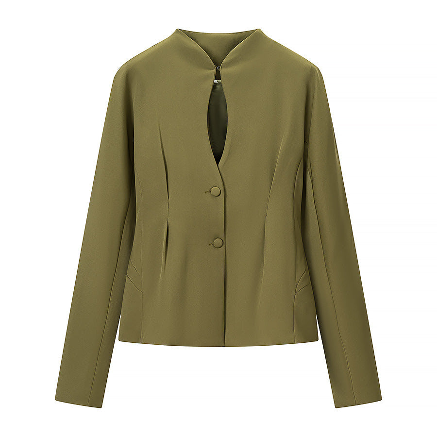 Damen Taillierte kragenlose Blazerjacke mit verdeckter Knopfleiste und figurnahen Abnähern Shop Nory