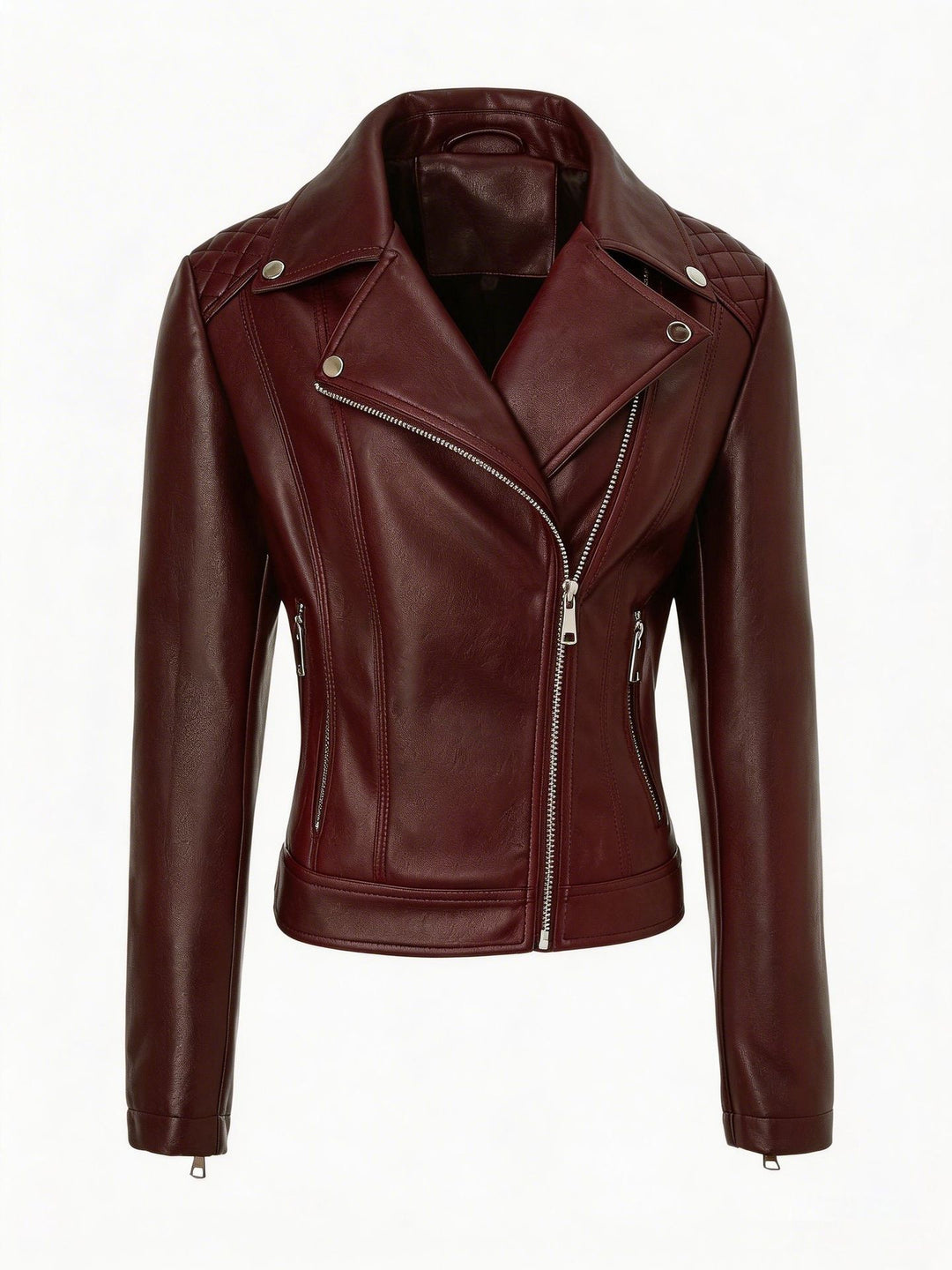 Damen taillierte Biker-Lederjacke mit Stepp-Schultern und asymmetrischem Reißverschluss Shop Nory