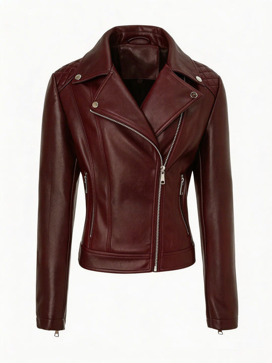 Damen taillierte Biker-Lederjacke mit Stepp-Schultern und asymmetrischem Reißverschluss Shop Nory