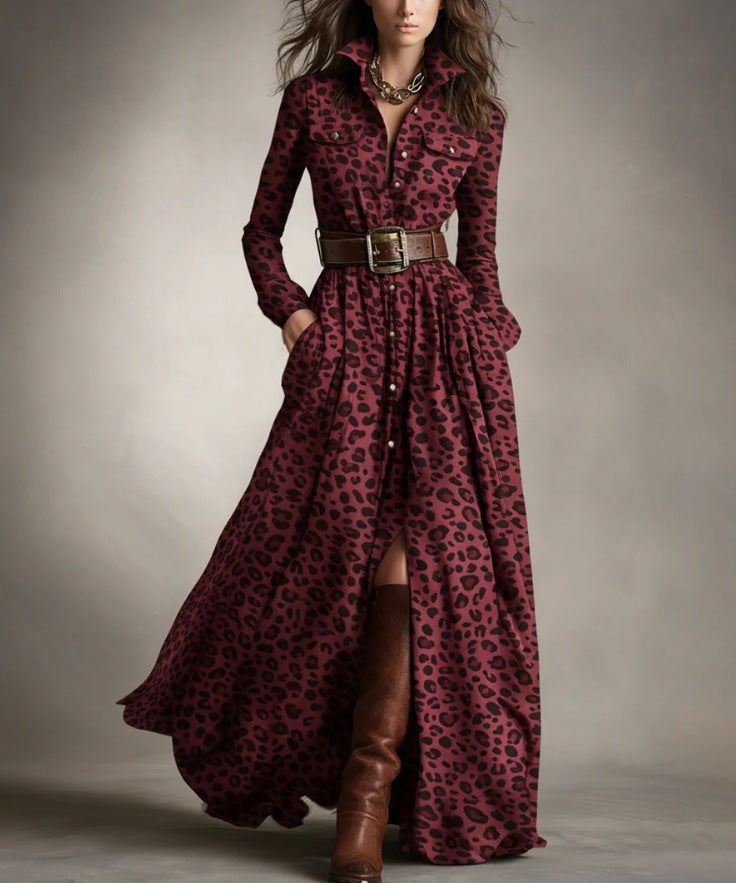 Damen nan karierte Maxikleid Hemdblusenkleid mit ausgestelltem Rock und breitem Taillengürtel Shop Nory