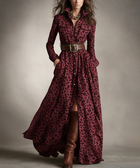 Damen nan karierte Maxikleid Hemdblusenkleid mit ausgestelltem Rock und breitem Taillengürtel Shop Nory
