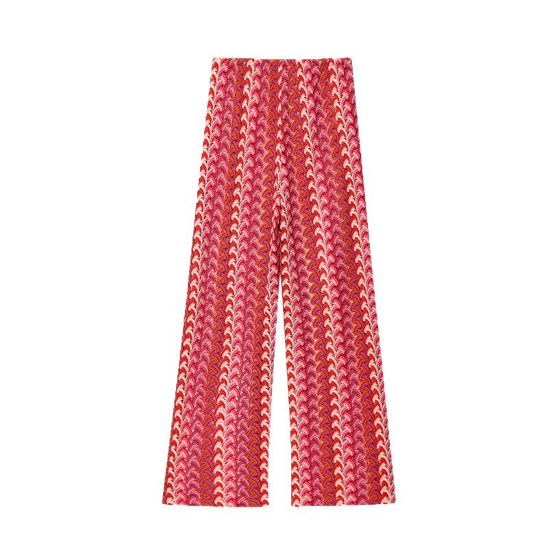 Damen weite Palazzohose mit auffälligem Wellenmuster und elastischem Bund Shopnory