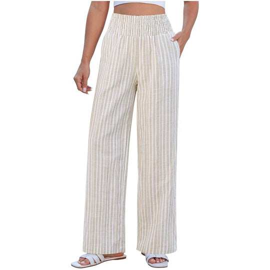 Damen Leichte Leinenoptik Palazzohose mit hohem Smokbund und Eingrifftaschen Shop Nory
