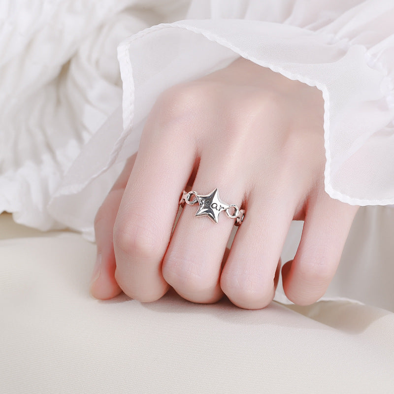Damen Ring mit modernem Sternendesign und gravierter Schrift Shop Nory
