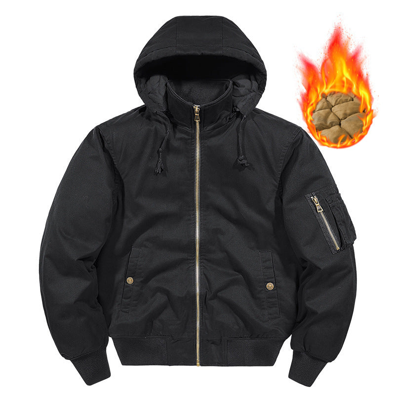 Herren wattierte Kapuzen-Canvas-Fieldjacke mit Ärmeltasche und Thermofutter Shop Nory