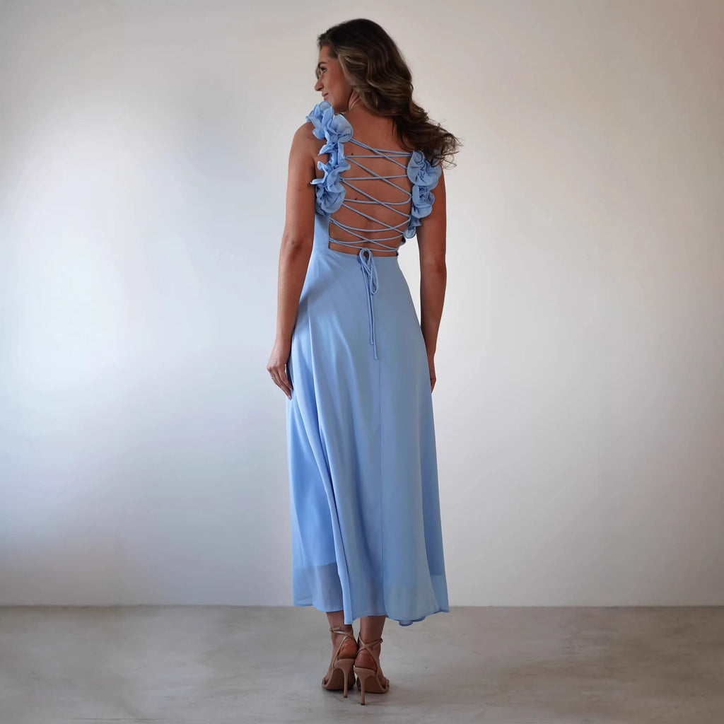 Damen Maxikleid mit verspielten Rüschendetails und elastischem Oberteil